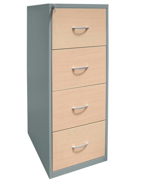 Wolfstahl Hängeregistraturschrank einbahnig 4 Schubladen 40 x 62 x 132 cm silber-ahorn