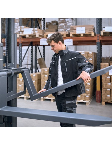 Halbelektrischer Hochhubwagen FLEX-E mit verstellbaren Gabeln