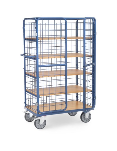 Fetra Etagenwagen mit 3 Böden, 3 Drahtgitterwänden, Dach, Flügeltüren, Höhe 1800