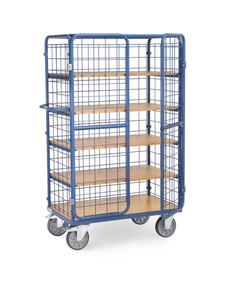 Fetra Etagenwagen mit 3 Böden, 3 Drahtgitterwänden, Dach, Flügeltüren, Höhe 1800