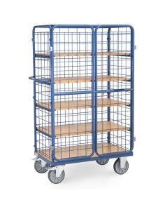 Fetra Etagenwagen mit 3 Böden, 3 Drahtgitterwänden, Dach, Flügeltüren, Höhe 1800 2