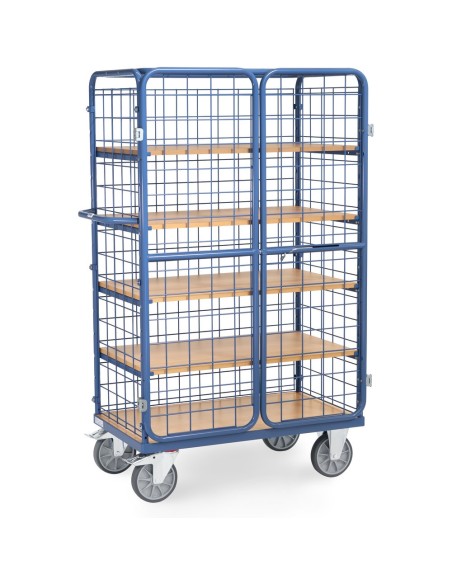 Fetra Etagenwagen mit 3 Böden, 3 Drahtgitterwänden, Dach, Flügeltüren, Höhe 1800