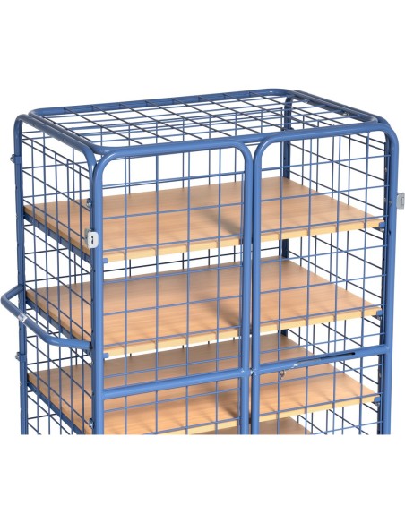 Fetra Etagenwagen mit 3 Böden, 3 Drahtgitterwänden, Dach, Flügeltüren, Höhe 1800