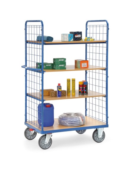 Fetra Etagenwagen mit 4 Böden und 2 Drahtgitterwänden