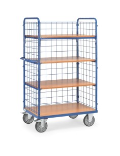 Fetra Etagenwagen mit 4 Böden und 3 Drahtgitterwänden