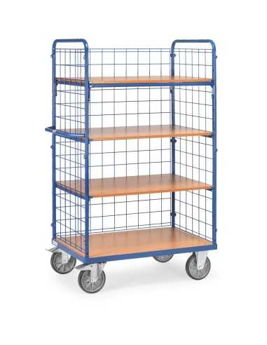 Fetra Etagenwagen mit 4 Böden und 3 Drahtgitterwänden