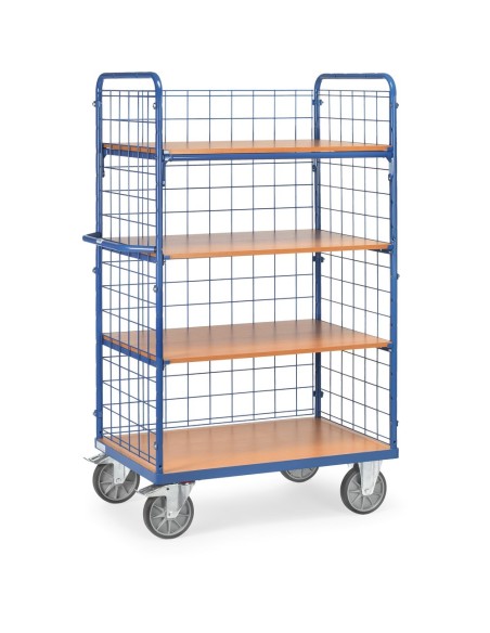 Fetra Etagenwagen mit 4 Böden und 3 Drahtgitterwänden