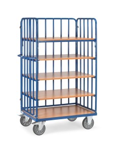 Fetra Etagenwagen mit 5 Böden, 1 Längswand und 2 Seitenwände mit Streben, Höhe 1800 mm