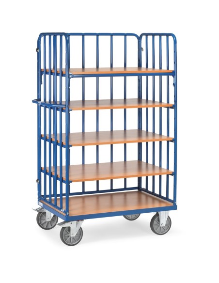 Fetra Etagenwagen mit 5 Böden, 1 Längswand und 2 Seitenwände mit Streben, Höhe 1800 mm