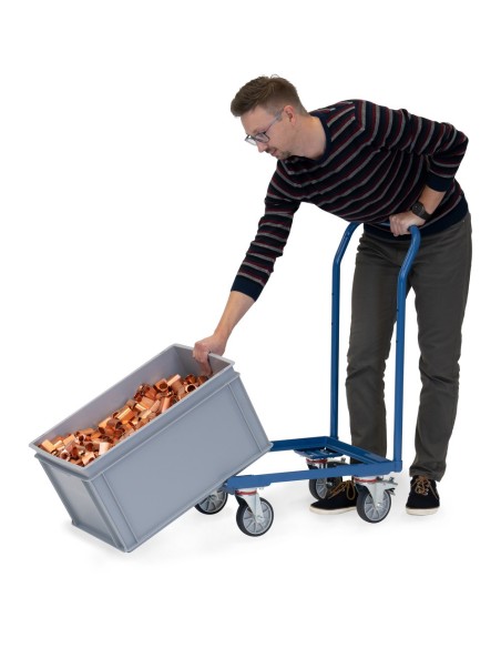 Fetra Eurokastenroller in offener Winkelstahlkonstruktion mit Schiebebügel