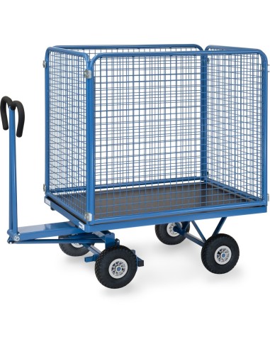 Fetra Handpritschenwagen mit 4 Drahtgitterwänden, 1000 mm hoch, Luftbereifung