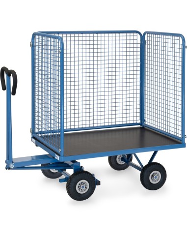 Fetra Handpritschenwagen mit 4 Drahtgitterwänden, 1000 mm hoch, Luftbereifung