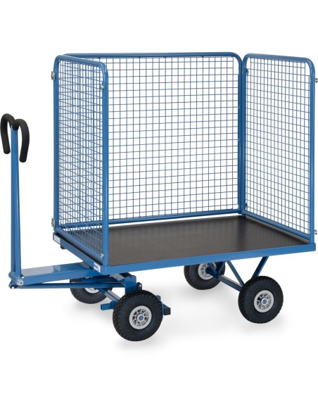 Fetra Handpritschenwagen mit 4 Drahtgitterwänden, 1000 mm hoch, Luftbereifung