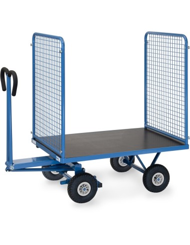 Fetra Handpritschenwagen mit 4 Drahtgitterwänden, 1000 mm hoch, Luftbereifung