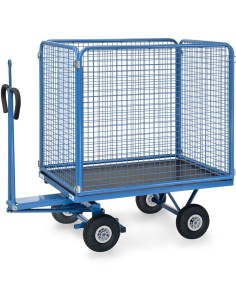 Fetra Handpritschenwagen mit 4 Drahtgitterwänden, 1000 mm hoch, Luftbereifung, Zugöse an Deichsel