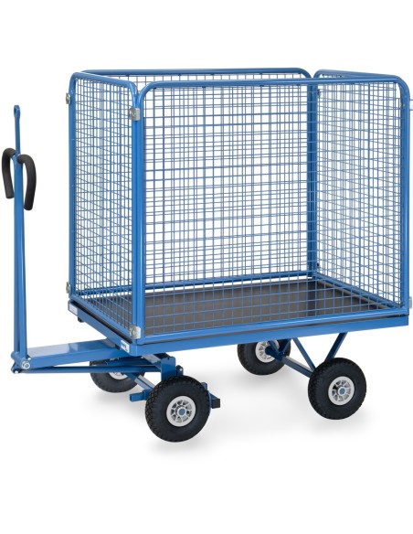 Fetra Handpritschenwagen mit 4 Drahtgitterwänden, 1000 mm hoch, Luftbereifung, Zugöse an Deichsel
