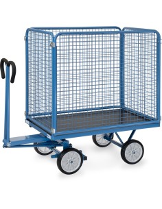 Fetra Handpritschenwagen mit 4 Drahtgitterwänden, 1000 mm hoch, Vollgummibereifung