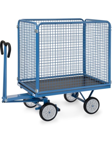 Fetra Handpritschenwagen mit 4 Drahtgitterwänden, 1000 mm hoch, Vollgummibereifung