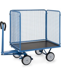 Fetra Handpritschenwagen mit 4 Drahtgitterwänden, 1000 mm hoch, Vollgummibereifung 2