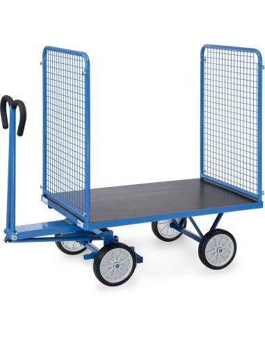 Fetra Handpritschenwagen mit 4 Drahtgitterwänden, 1000 mm hoch, Vollgummibereifung