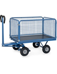 Fetra Handpritschenwagen mit 4 Drahtgitterwänden, 600 mm hoch, Luftbereifung
