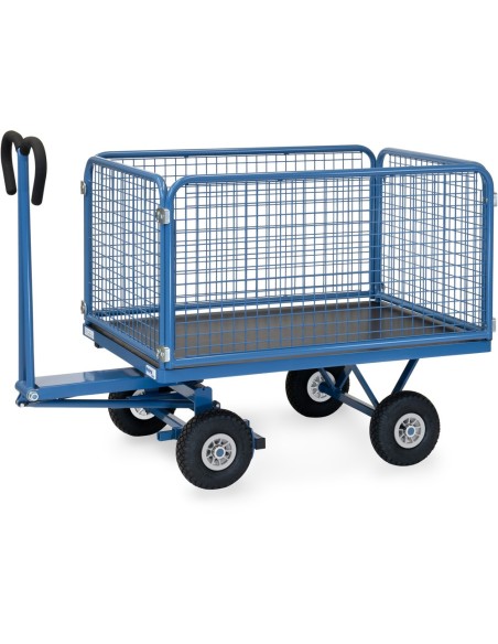 Fetra Handpritschenwagen mit 4 Drahtgitterwänden, 600 mm hoch, Luftbereifung