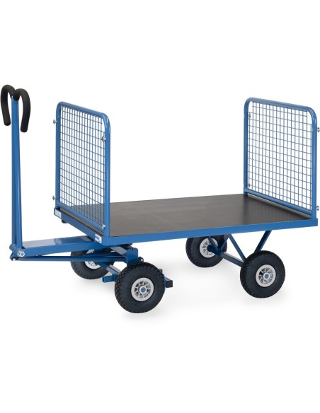Fetra Handpritschenwagen mit 4 Drahtgitterwänden, 600 mm hoch, Luftbereifung