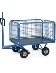 Fetra Handpritschenwagen mit 4 Drahtgitterwänden, 600 mm hoch, Luftbereifung, Zugöse an Deichsel