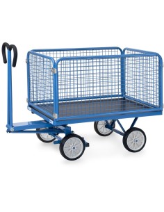 Fetra Handpritschenwagen mit 4 Drahtgitterwänden, 600 mm hoch, Vollgummibereifung