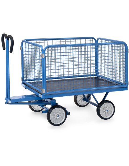 Fetra Handpritschenwagen mit 4 Drahtgitterwänden, 600 mm hoch, Vollgummibereifung