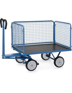 Fetra Handpritschenwagen mit 4 Drahtgitterwänden, 600 mm hoch, Vollgummibereifung 2