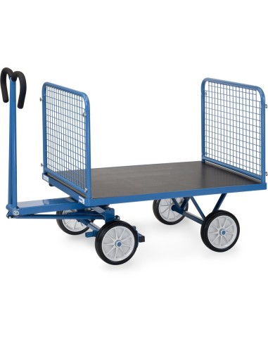 Fetra Handpritschenwagen mit 4 Drahtgitterwänden, 600 mm hoch, Vollgummibereifung