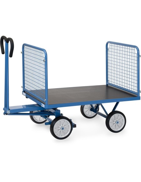 Fetra Handpritschenwagen mit 4 Drahtgitterwänden, 600 mm hoch, Vollgummibereifung