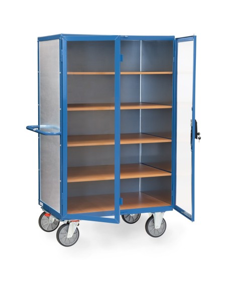 Fetra Kastenwagen 750 kg, transparente Türen, mit TOTALSTOP, Stahlblech verzinkt, Treibriegelverschluss