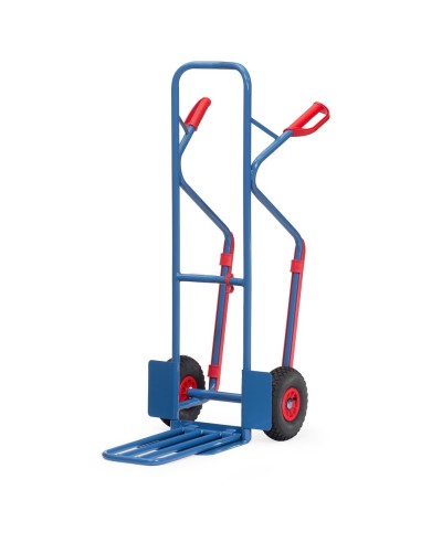 Fetra Paketkarre, Tragkraft 300 kg, Höhe 1300 mm, mit Stahlblech- und Klappschaufel und Kunststoffgleitkufen