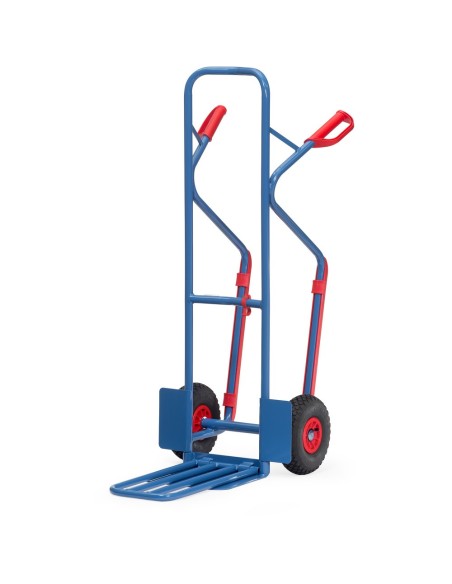 Fetra Paketkarre, Tragkraft 300 kg, Höhe 1300 mm, mit Stahlblech- und Klappschaufel und Kunststoffgleitkufen