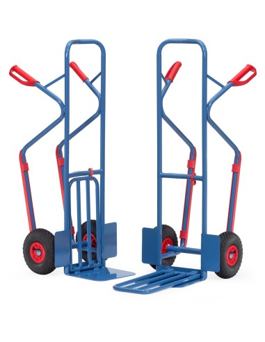 Fetra Paketkarre, Tragkraft 300 kg, Höhe 1300 mm, mit Stahlblech- und Klappschaufel und Kunststoffgleitkufen