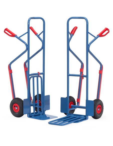 Fetra Paketkarre, Tragkraft 300 kg, Höhe 1300 mm, mit Stahlblech- und Klappschaufel und Kunststoffgleitkufen