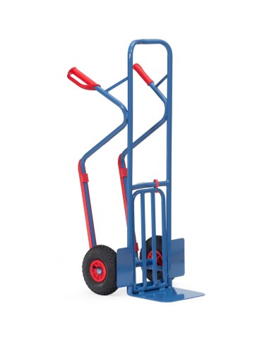 Fetra Paketkarre, Tragkraft 300 kg, Höhe 1300 mm, mit Stahlblech- und Klappschaufel und Kunststoffgleitkufen