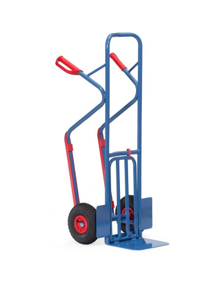 Fetra Paketkarre, Tragkraft 300 kg, Höhe 1300 mm, mit Stahlblech- und Klappschaufel und Kunststoffgleitkufen