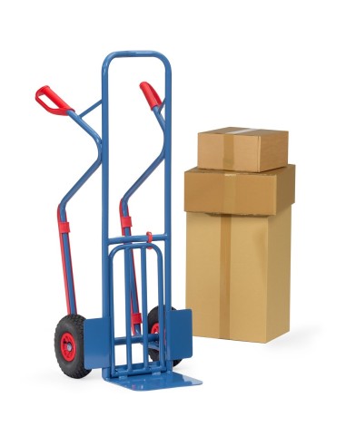 Fetra Paketkarre, Tragkraft 300 kg, Höhe 1300 mm, mit Stahlblech- und Klappschaufel und Kunststoffgleitkufen