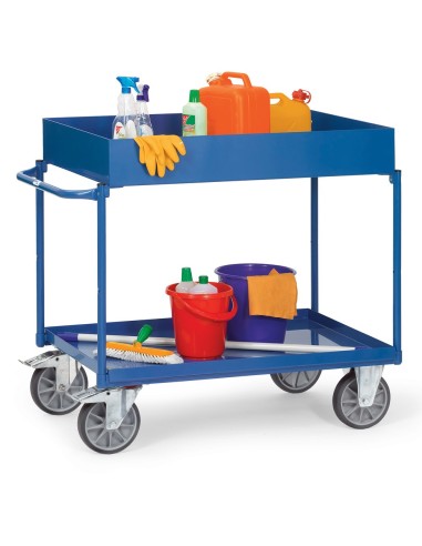 Fetra Tischwagen mit 2 Blechwannen, obere Etage 150 mm Rand