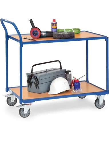 Fetra Tischwagen mit 2 Böden, Griff hochstehend, blau