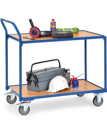 Fetra Tischwagen mit 2 Böden, Griff hochstehend, blau