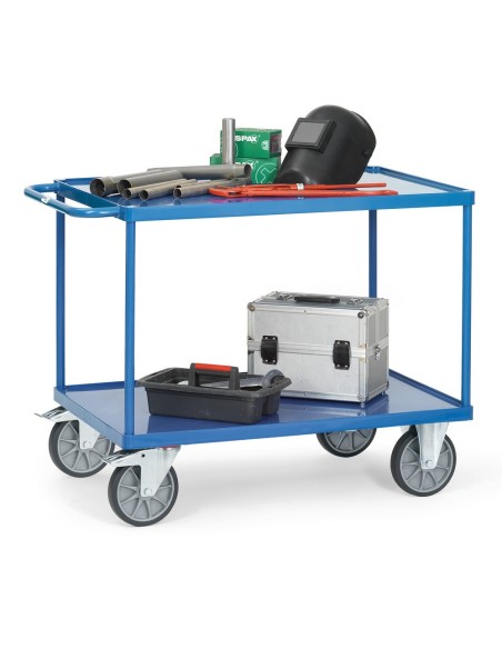 Fetra Tischwagen mit 2 Stahlblech-Wannen und 10 mm hohem Rand, Tragkraft 500 / 600 kg