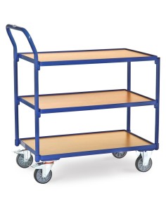 Fetra Tischwagen mit 3 Böden, Griff hochstehend, blau