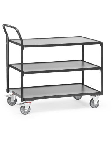 Fetra Tischwagen mit 3 Böden, Griff hochstehend, Grey Edition