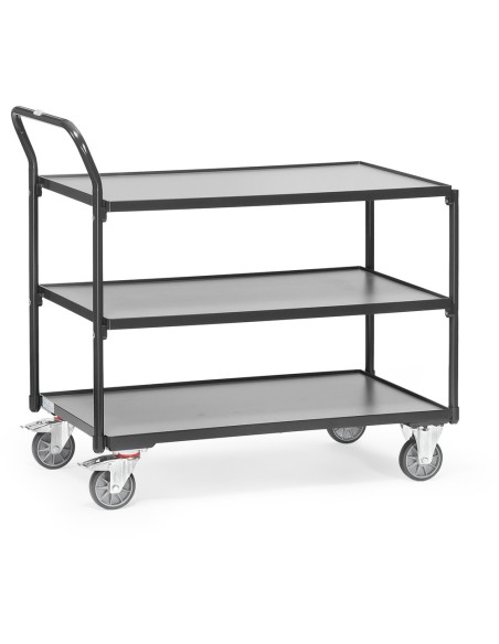 Fetra Tischwagen mit 3 Böden, Griff hochstehend, Grey Edition