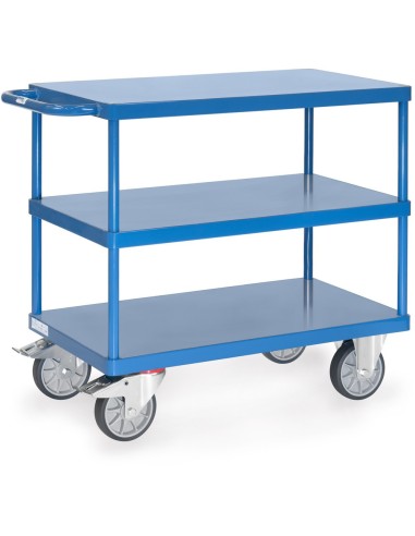 Fetra Tischwagen mit 3 Stahlblech-Plattformen, bündig mit Rahmen, Tragkraft 500 / 600 kg