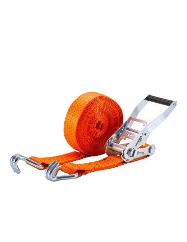 Zurrgurt 5000kg 2-teilig 50mm – 10 m mit Druckratsche und Doppelspitzhaken – 2500daN Orange